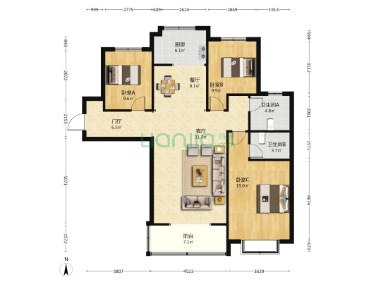 紫东园 3室2厅2卫 142平方