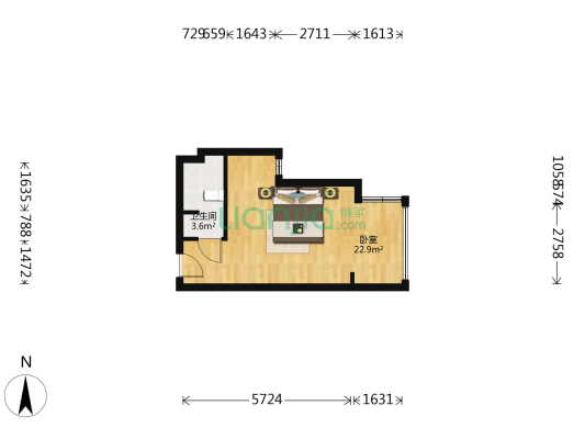 金马大厦 1室0厅1卫 44平方