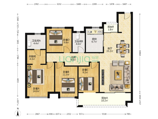 中海阅麓山 4室1厅2卫 142平方