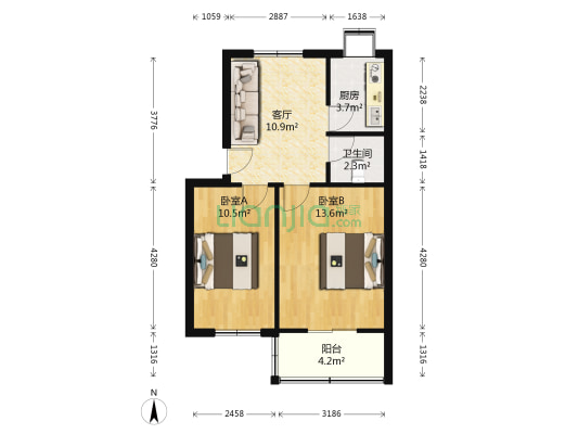 西运小区 2室1厅1卫 58平方