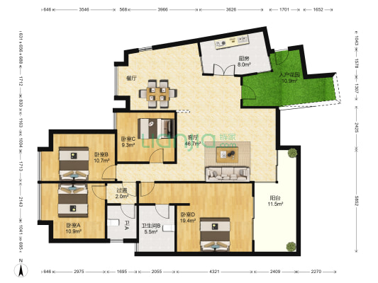 华发世纪城二期 4室1厅2卫 164平方