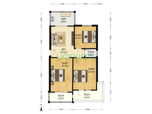 西安医学院高新校区 3室1厅1卫 65平方