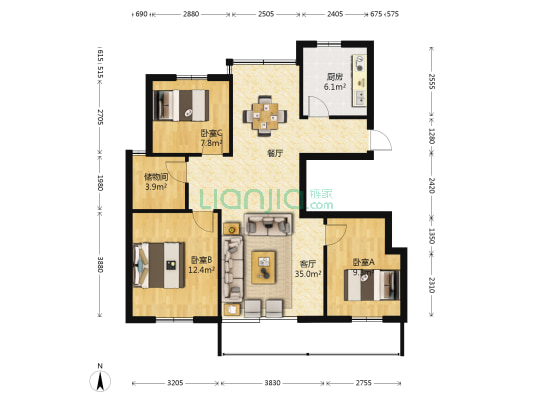 书香名府 3室1厅0卫 109平方