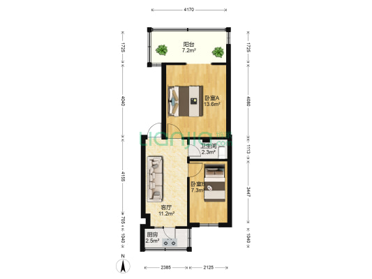 鼓楼路24号 2室1厅1卫 41平方