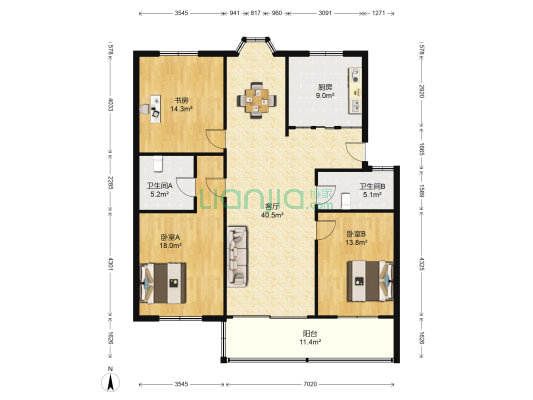 越秀花苑(越城) 3室1厅2卫 133平方