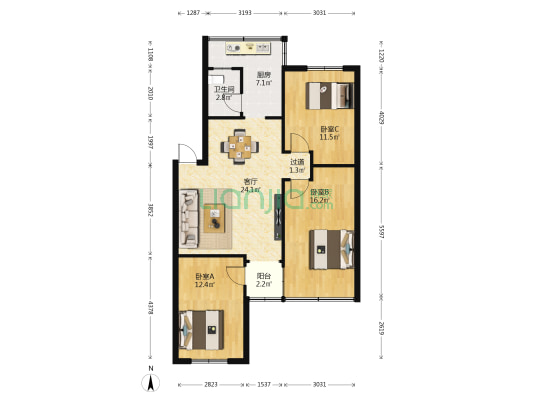 省农机公司宿舍 3室1厅1卫 87平方