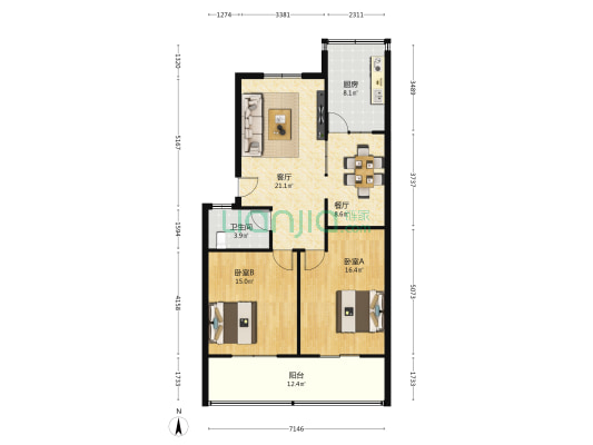 金凤苑 2室2厅1卫 102平方