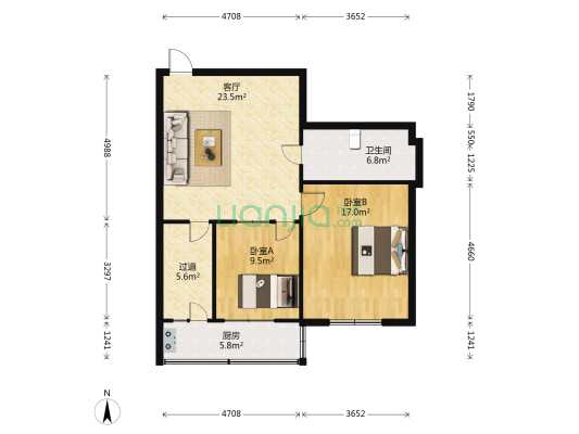双合成宿舍 2室1厅1卫 86平方