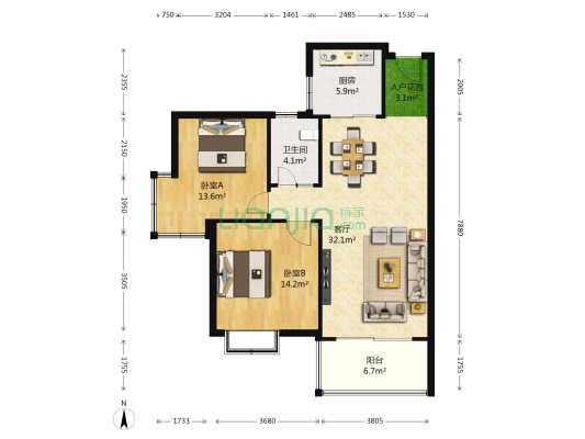 博雅湘水湾 2室1厅1卫 89平方