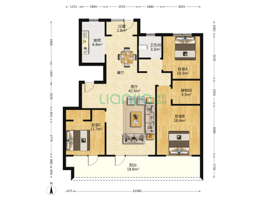 银盛泰博观锦岸 3室1厅1卫 135平方
