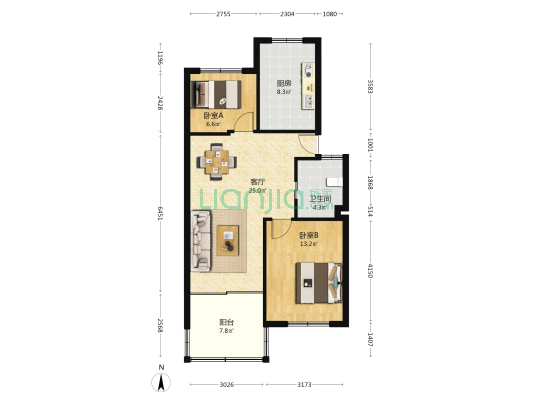 长安南小区 2室1厅1卫 79平方