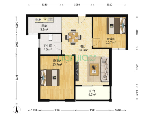 翡翠城花园 2室1厅1卫 85平方