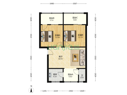 大达巷2号 2室1厅1卫 79平方