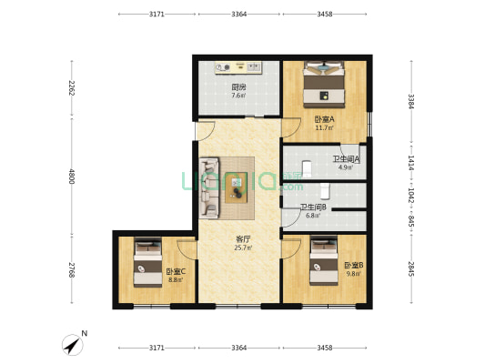 龙寿支路 3室1厅2卫 91平方