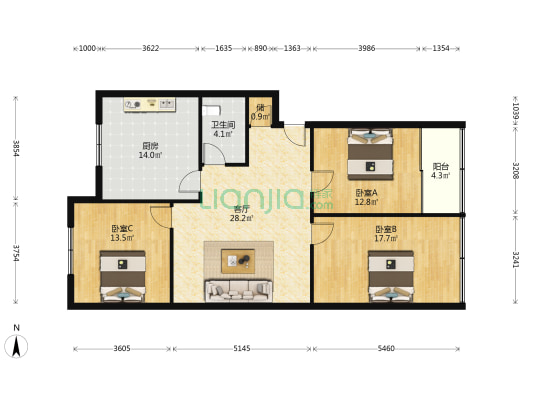 东贸新村 3室1厅1卫 119平方