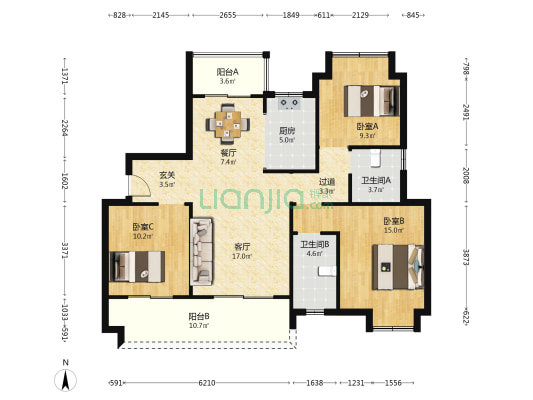 盖亚翰墨林 3室2厅2卫 117平方