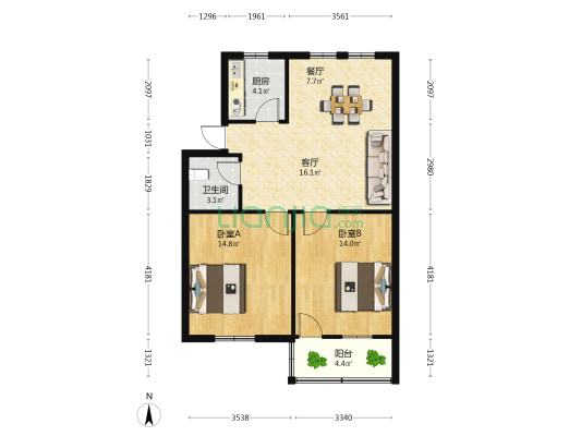景华新村小区 2室2厅1卫 80平方
