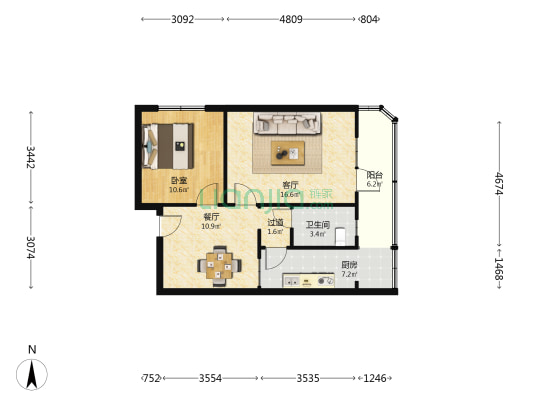 中石化宁波设计院宿舍 1室2厅1卫 56平方