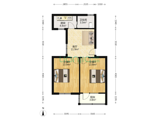 曙光南桥小区 2室1厅1卫 63平方