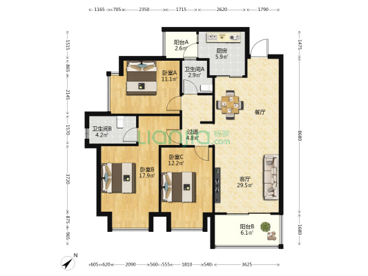 万科城启峰上 3室1厅2卫 116平方