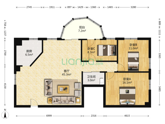 东联大厦 3室1厅1卫 151平方