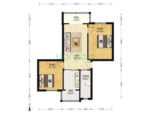 下同仁路2号 2室1厅1卫 67平方
