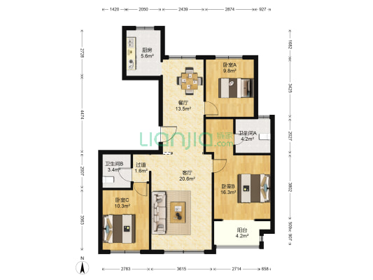 南湖橡树湾 3室2厅2卫 125平方