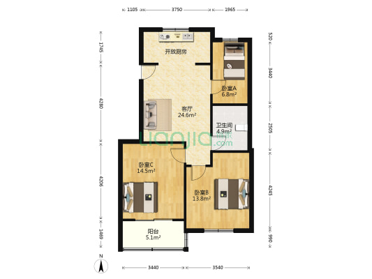 文三新村 3室1厅1卫 81平方