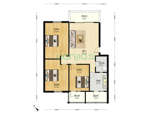 正通顺街140号 3室1厅1卫 103平方