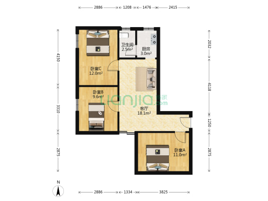 华园北路华园北街 3室1厅1卫 72平方