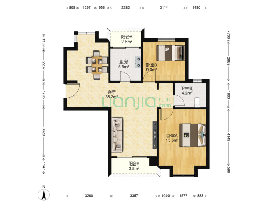 仲雅苑北区 2室1厅1卫 91平方