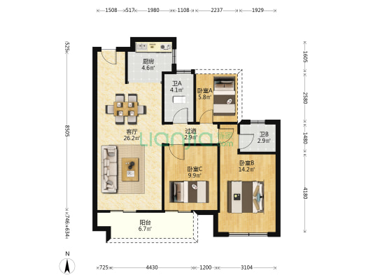 佳兆业拾光道花园 3室1厅2卫 92平方