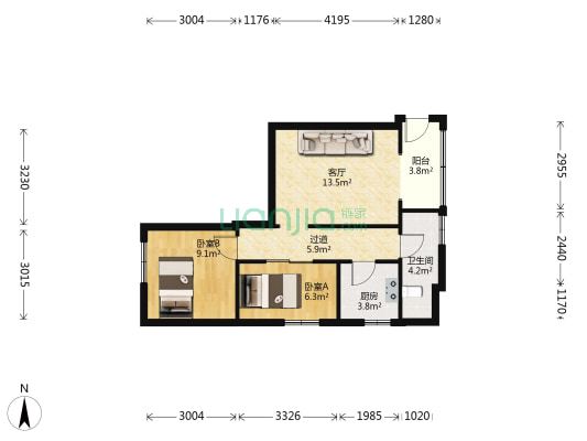 王家塘街81号 2室1厅1卫 54平方