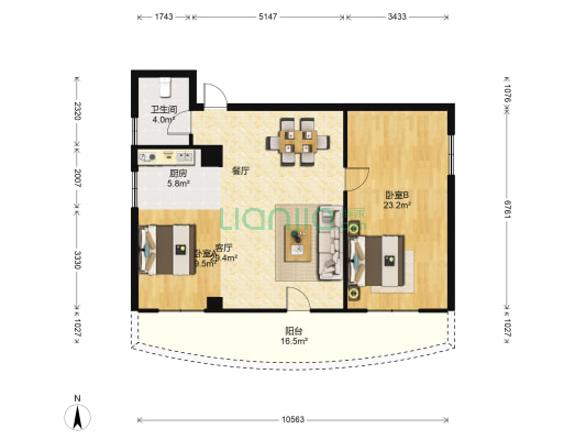 吴王公馆 2室1厅1卫 98平方