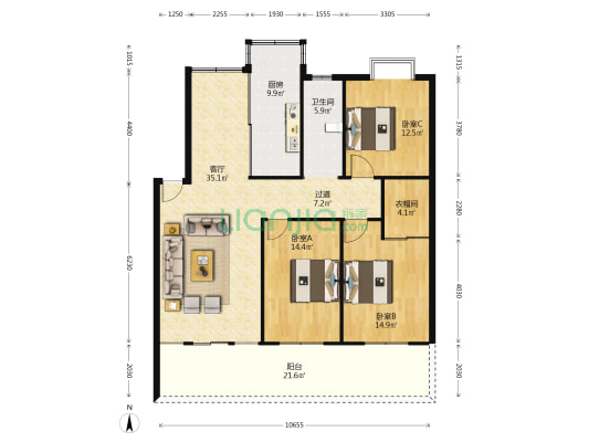 万豪逸景 3室1厅1卫 128平方