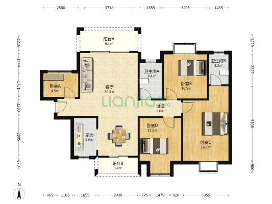 星澜之悦 4室1厅2卫 128平方
