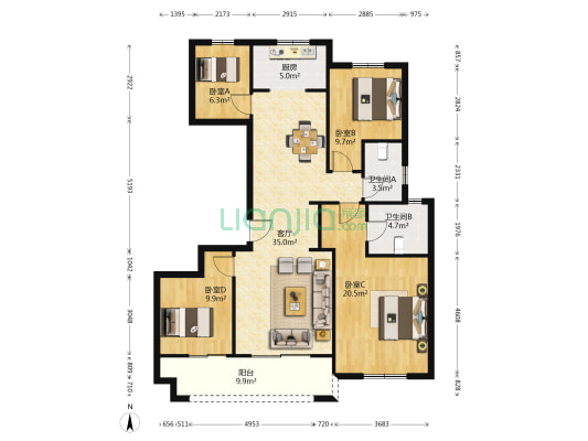 石榴淮上院子 4室1厅2卫 132平方