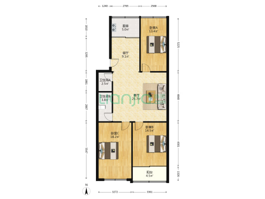 西五街 3室2厅2卫 120平方