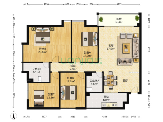 金坤尚城长乐里 4室1厅2卫 163平方