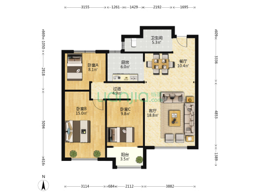 西苑华府 3室2厅1卫 114平方