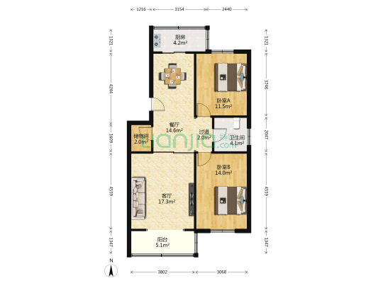 外贸家属院(高新一路) 2室2厅1卫 91平方