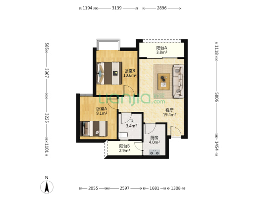 吉水街272号 2室1厅1卫 62平方