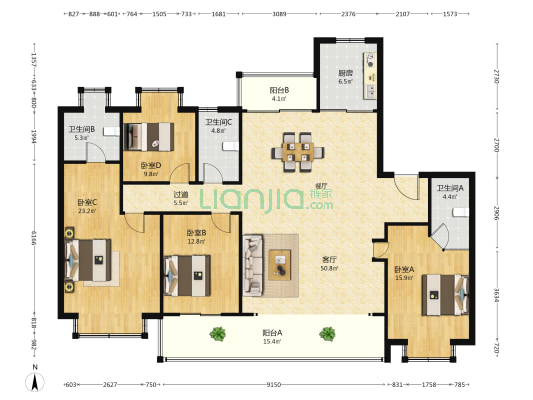颐和江山 4室1厅3卫 188平方