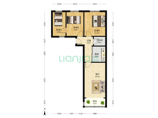 高苑路小区 3室1厅1卫 85平方