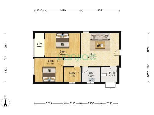 长江委协昌里小区 3室1厅1卫 93平方