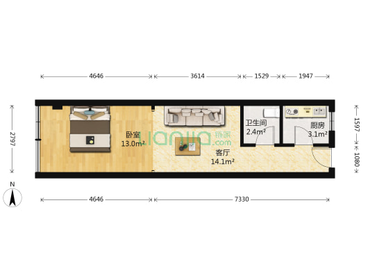北方月光心境 1室1厅1卫 43平方