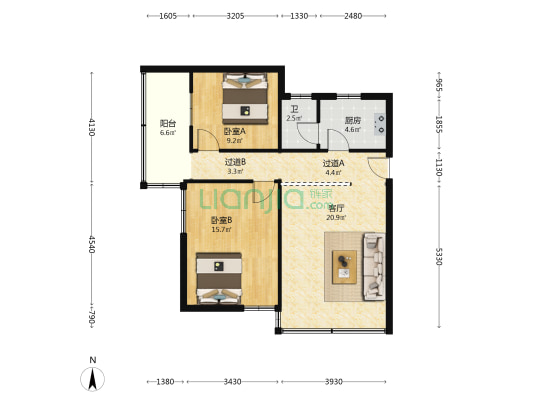 惠新西街 2室1厅1卫 83平方