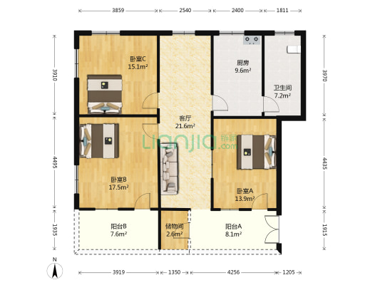 农科站宿舍综合楼 3室1厅1卫 104平方