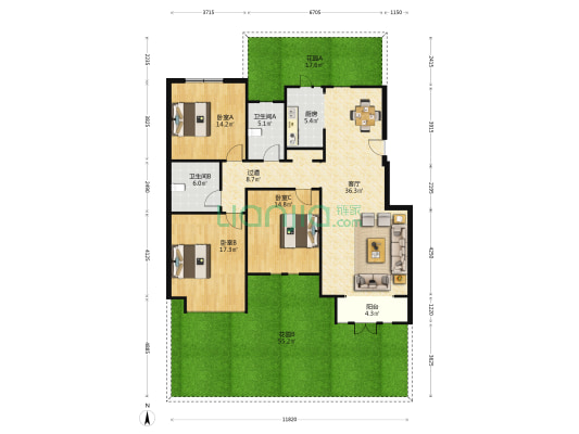 华轩南园 3室1厅2卫 141平方