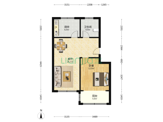 崮上社区 1室1厅1卫 72平方